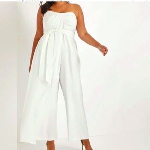 Eloquii White Draped Strapless Jumpsuit Size 22 wedding Semi formal